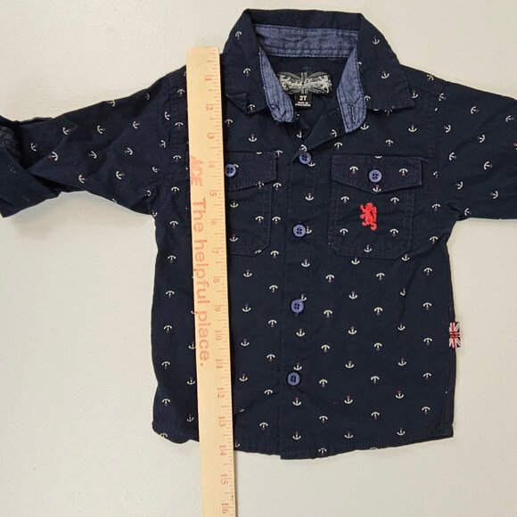 Boys 2T Anchor Boat Formal Church Anchor Boat Nautical Bttn Down Shirt Navy Blue - Picture 13 of 14